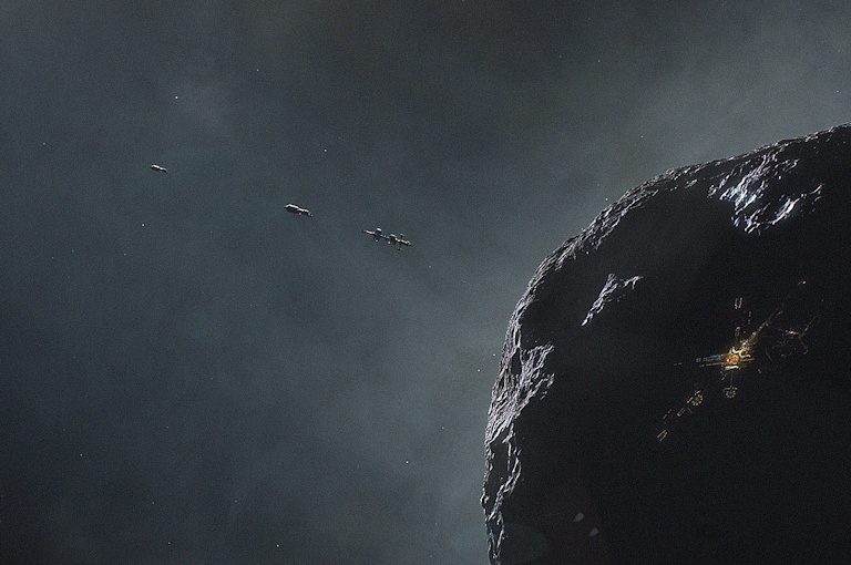 View of an Astronaut Mining a Near-Earth Asteroid